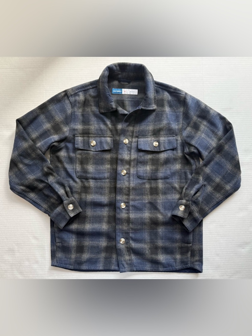 Old Navy Light Flannel Shacket Winterized Navy Tan Plaid Size M
